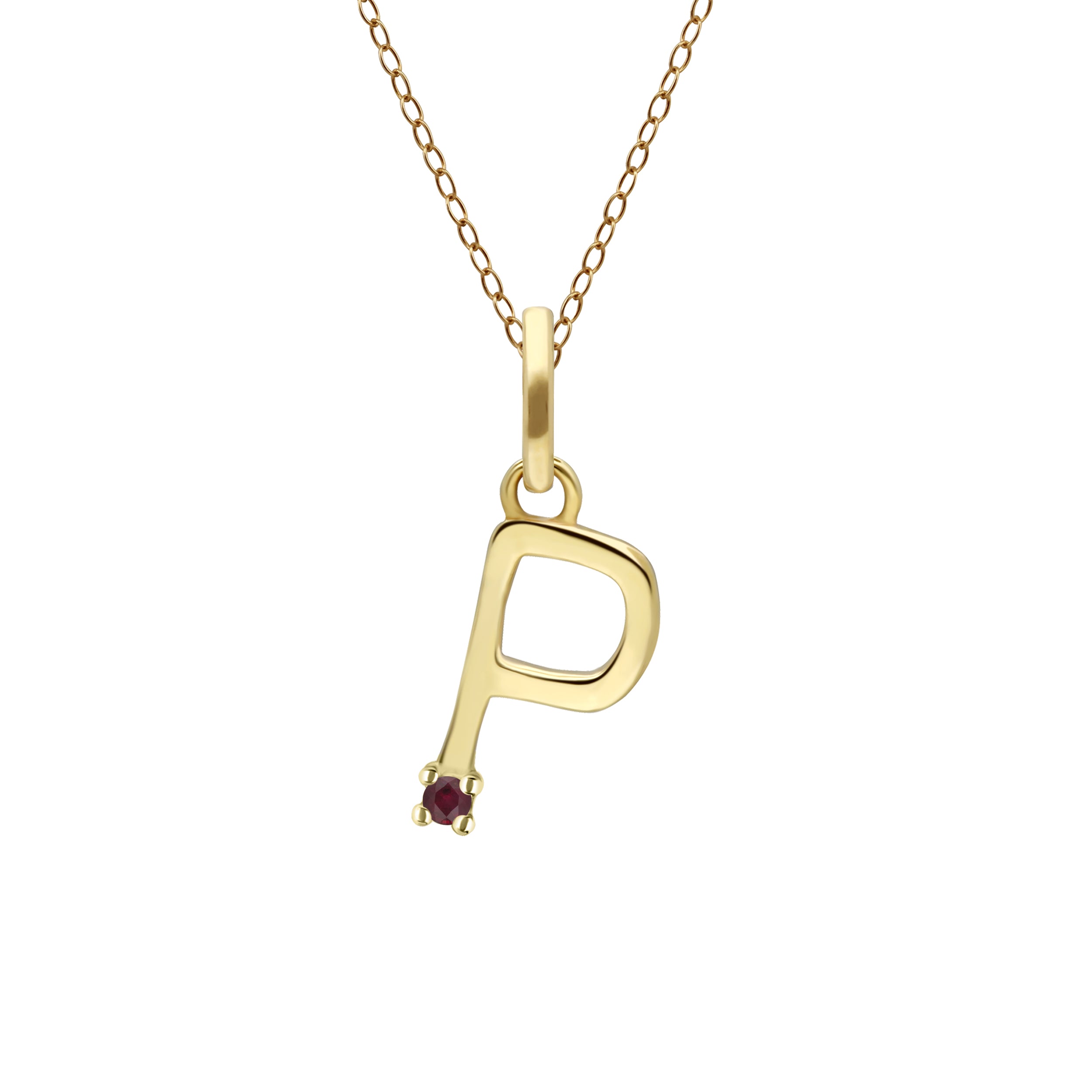 Initial Ruby Letter Necklace In 9ct Yellow Gold