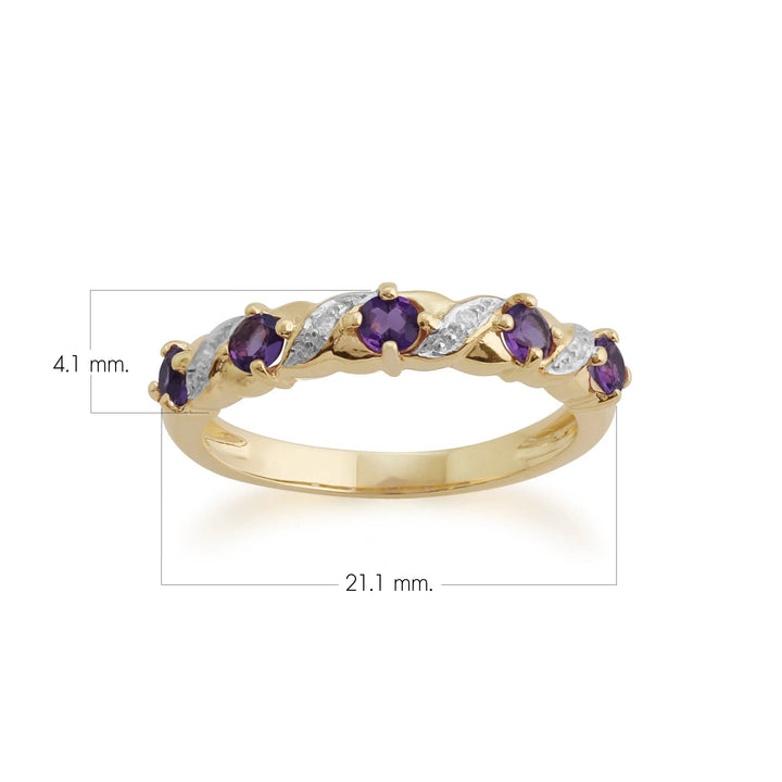 Classic Amethyst & Diamond Half Eternity Ring in 9ct Yellow Gold