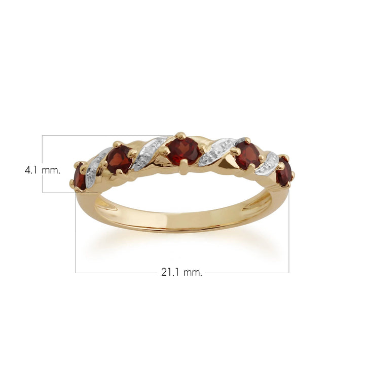 Classic Round Garnet & Diamond Half Eternity Ring in 9ct Yellow Gold