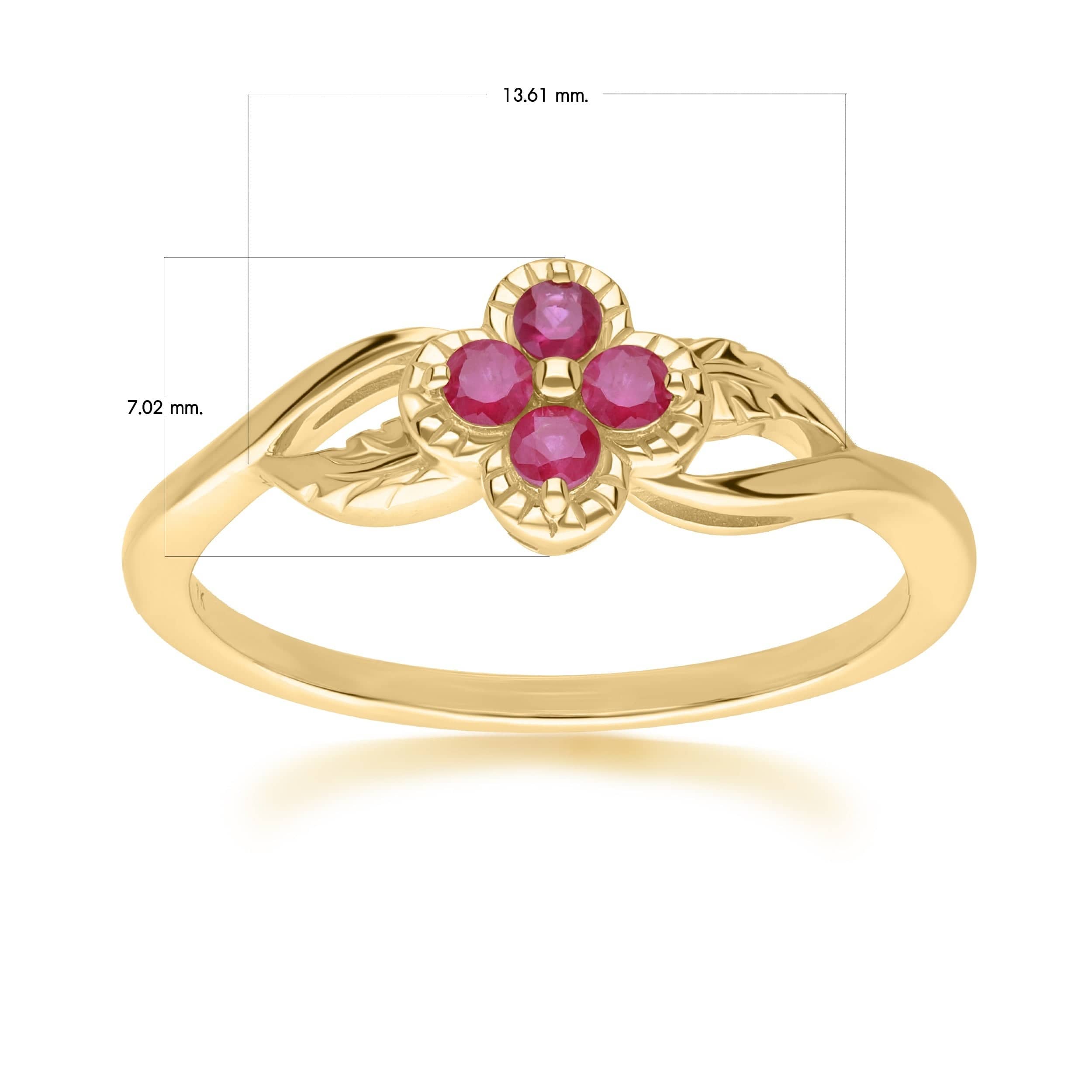 135R2048039 Floral Round Ruby Ring in 9ct Yellow Gold 4