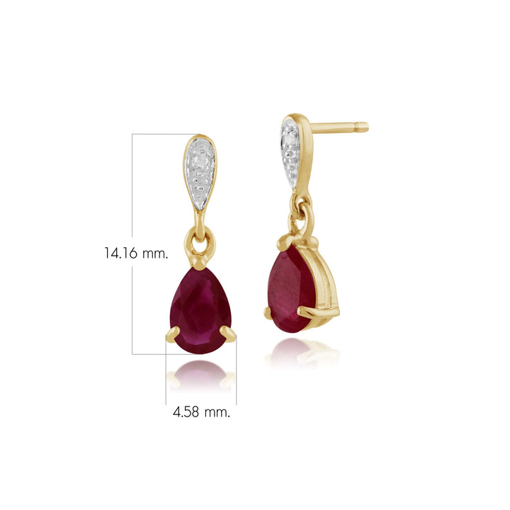 Classic Pear Ruby & Diamond Drop Earrings in 9ct Yellow Gold