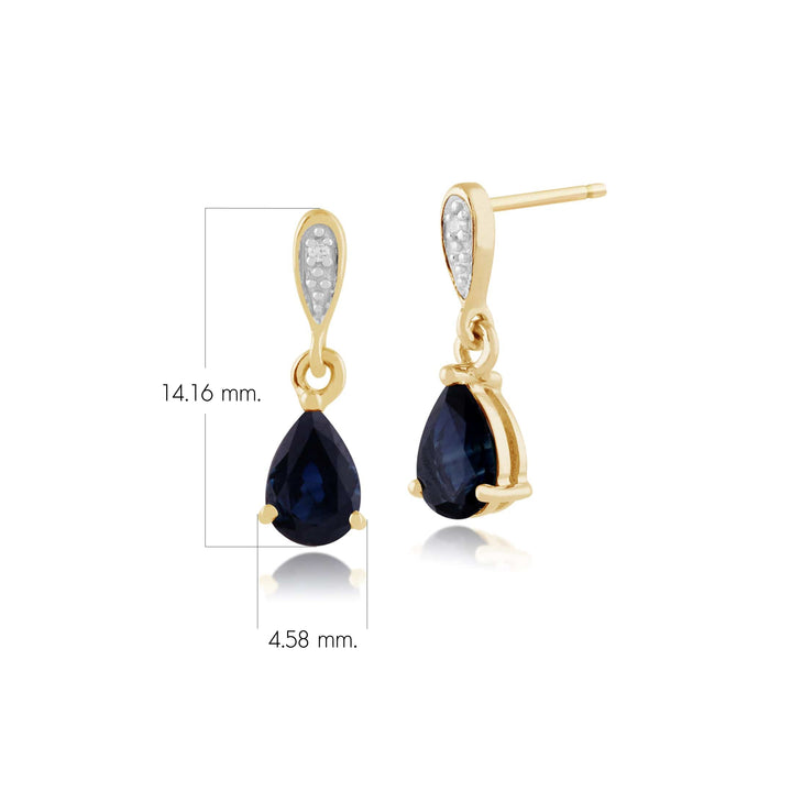 Classic Pear Sapphire & Diamond Drop Earrings in 9ct Yellow Gold