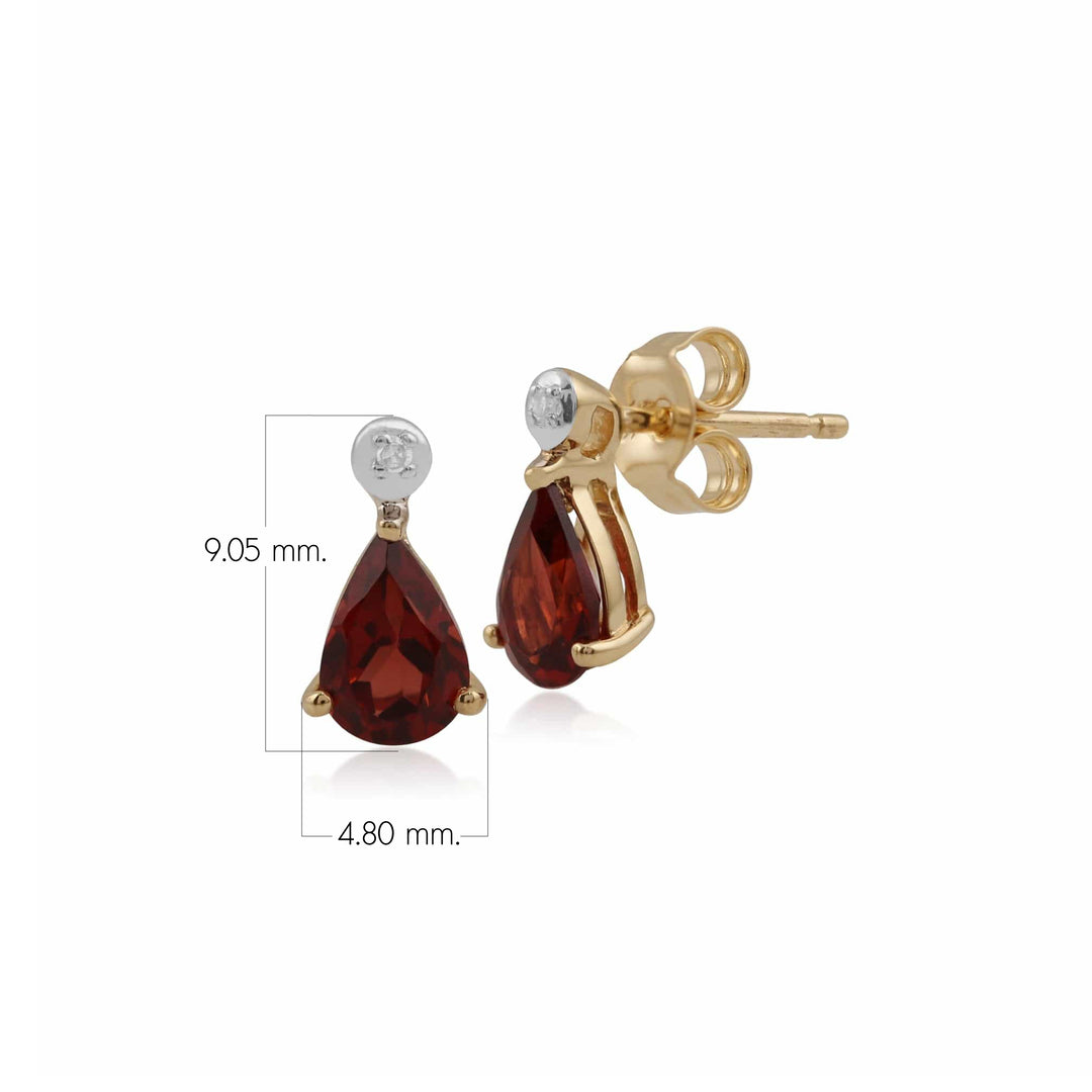 Classic Pear Garnet & Diamond Drop Earrings in 9ct Yellow Gold