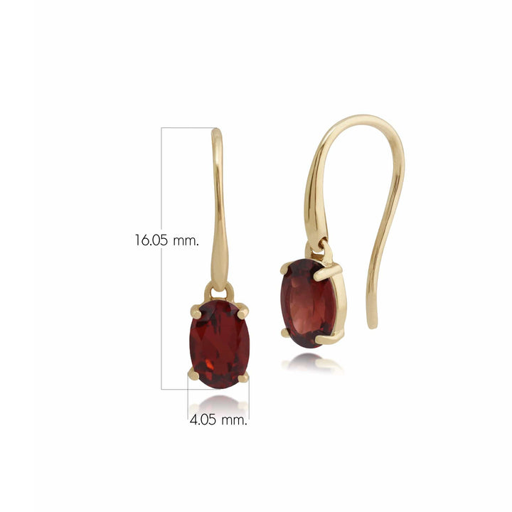 Classic Oval Garnet Drop Earrings in 9ct Yellow Gold