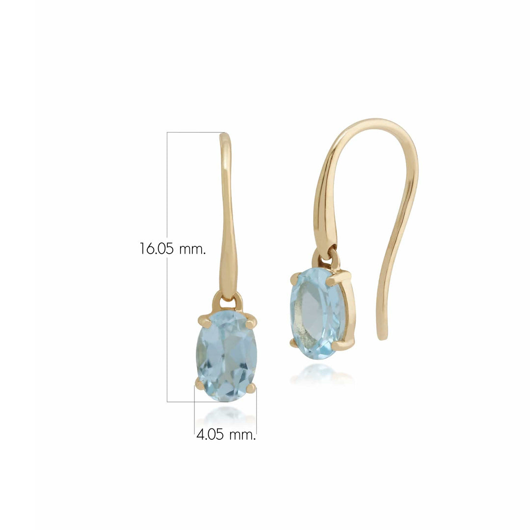 Classic Oval Aquamarine Claw Set Drop Earrings in 9ct Yellow Gold