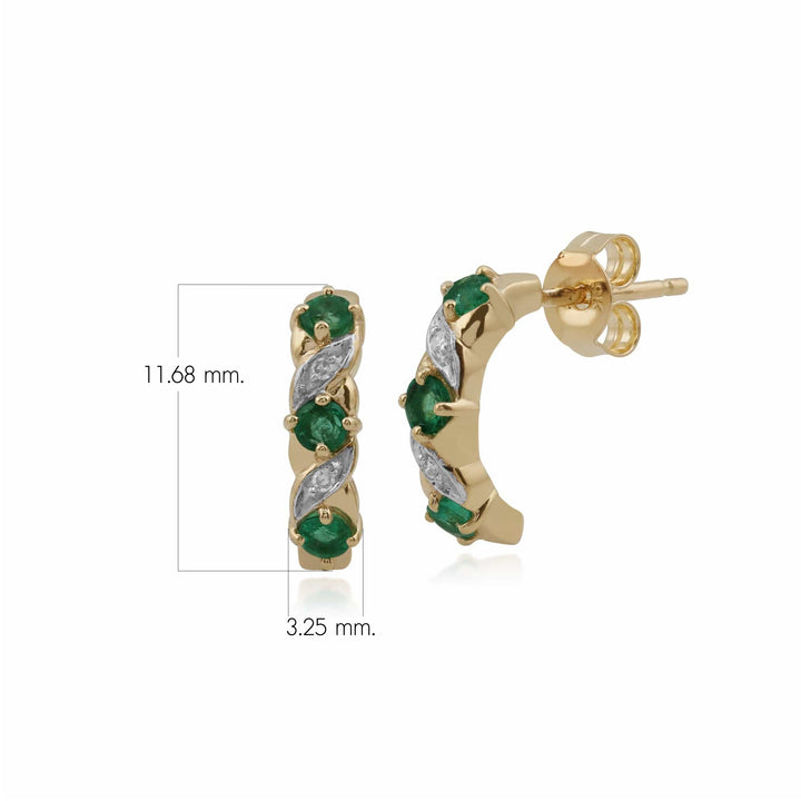 Art Nouveau Style Emerald & Diamond Half Hoop Earrings in 9ct Gold