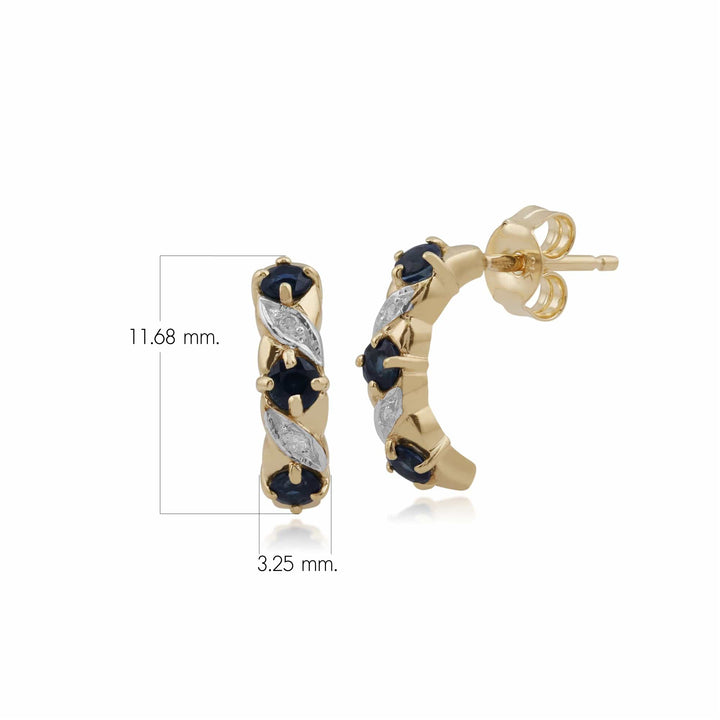 Art Nouveau Style  Sapphire & Diamond Half Hoop Earrings in 9ct Gold
