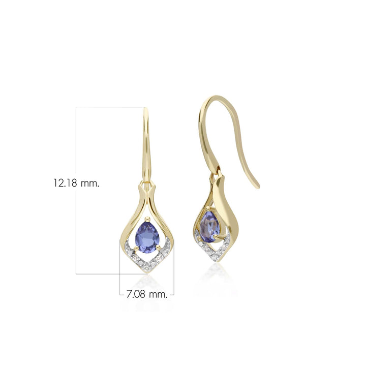 Classic Pear Tanzanite & Diamond Leaf Halo Drop Earrings in 9ct Yellow Gold