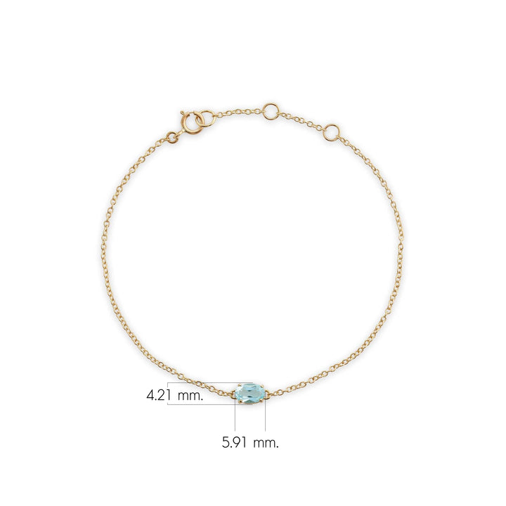 Classic Oval Blue Topaz Single Stone Bracelet in 9ct Yellow Gold