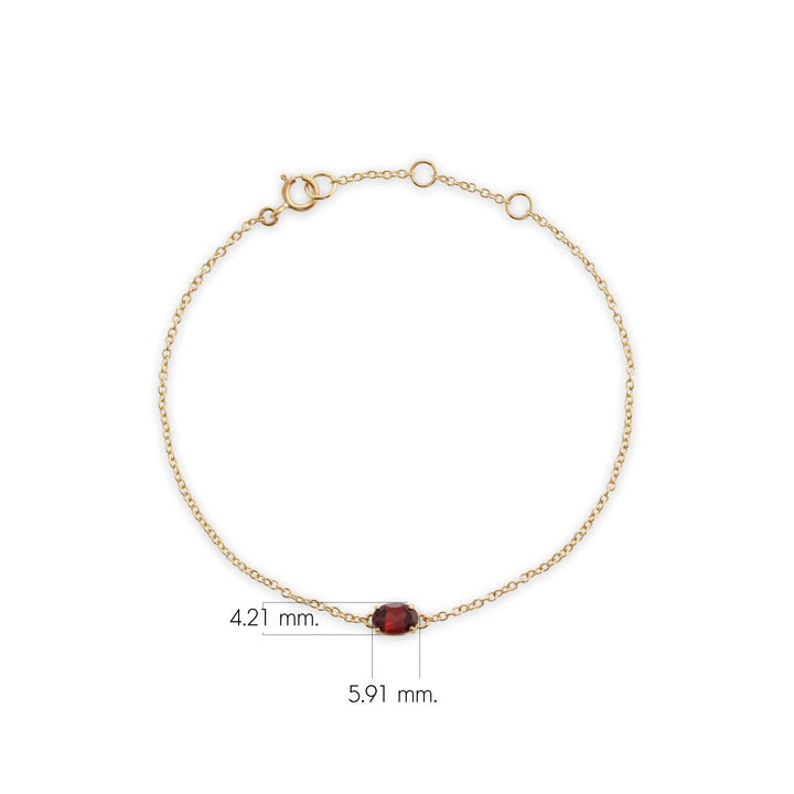 Classic Oval Garnet Single Stone Bracelet in 9ct Yellow Gold