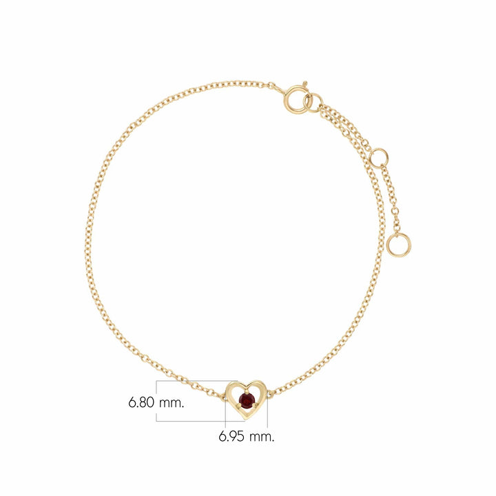 Classic Single Stone Round Ruby Love Heart Bracelet in 9ct Yellow Gold