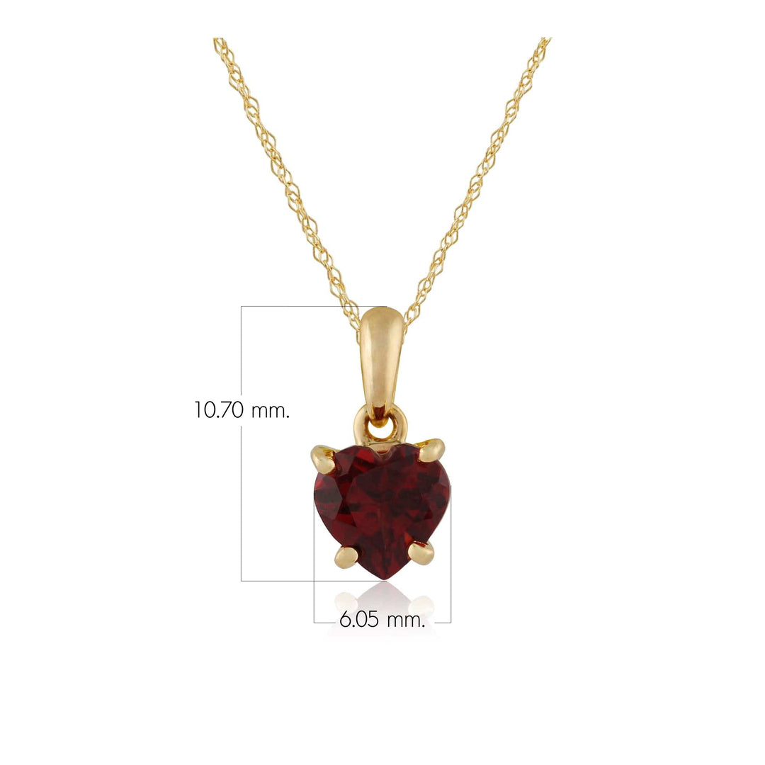 Classic Heart Garnet Pendant in 9ct Yellow Gold