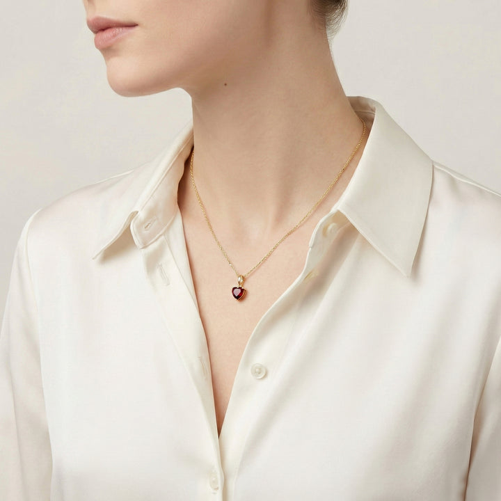 Classic Heart Garnet Pendant in 9ct Yellow Gold
