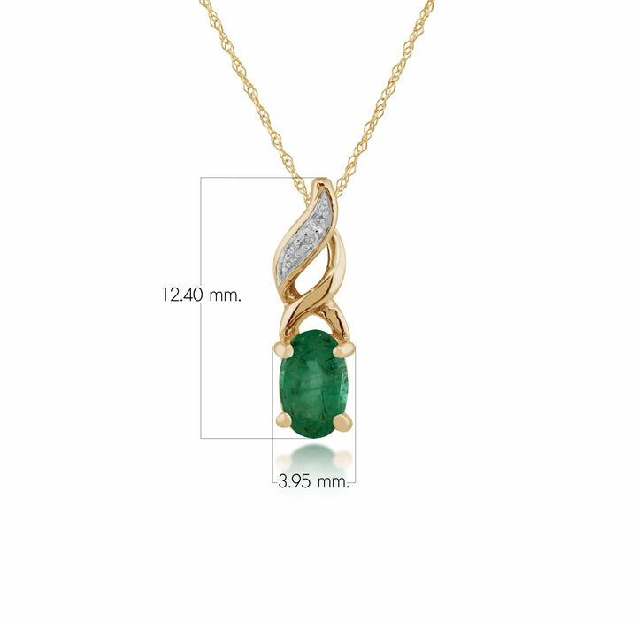 Classic Oval Emerald & Diamond Twist Pendant in 9ct Yellow Gold