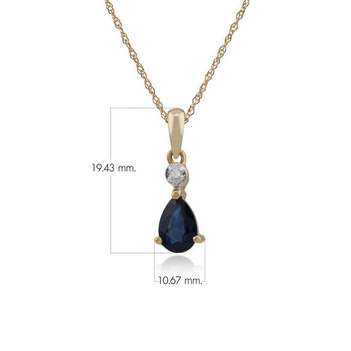 Classic Pear Sapphire & Diamond Pendant in 9ct Yellow Gold