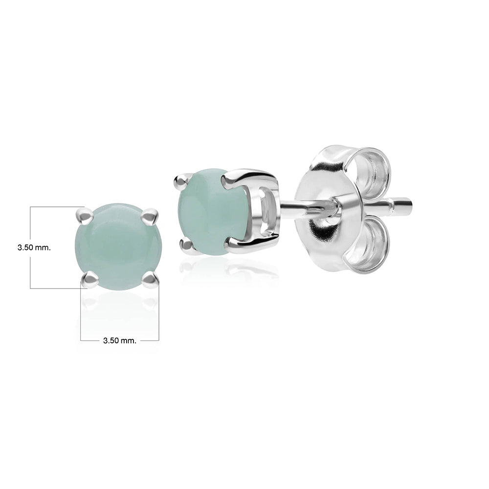 Classic Round Jade Claw Set Stud Earrings in 9ct White Gold 3.5mm