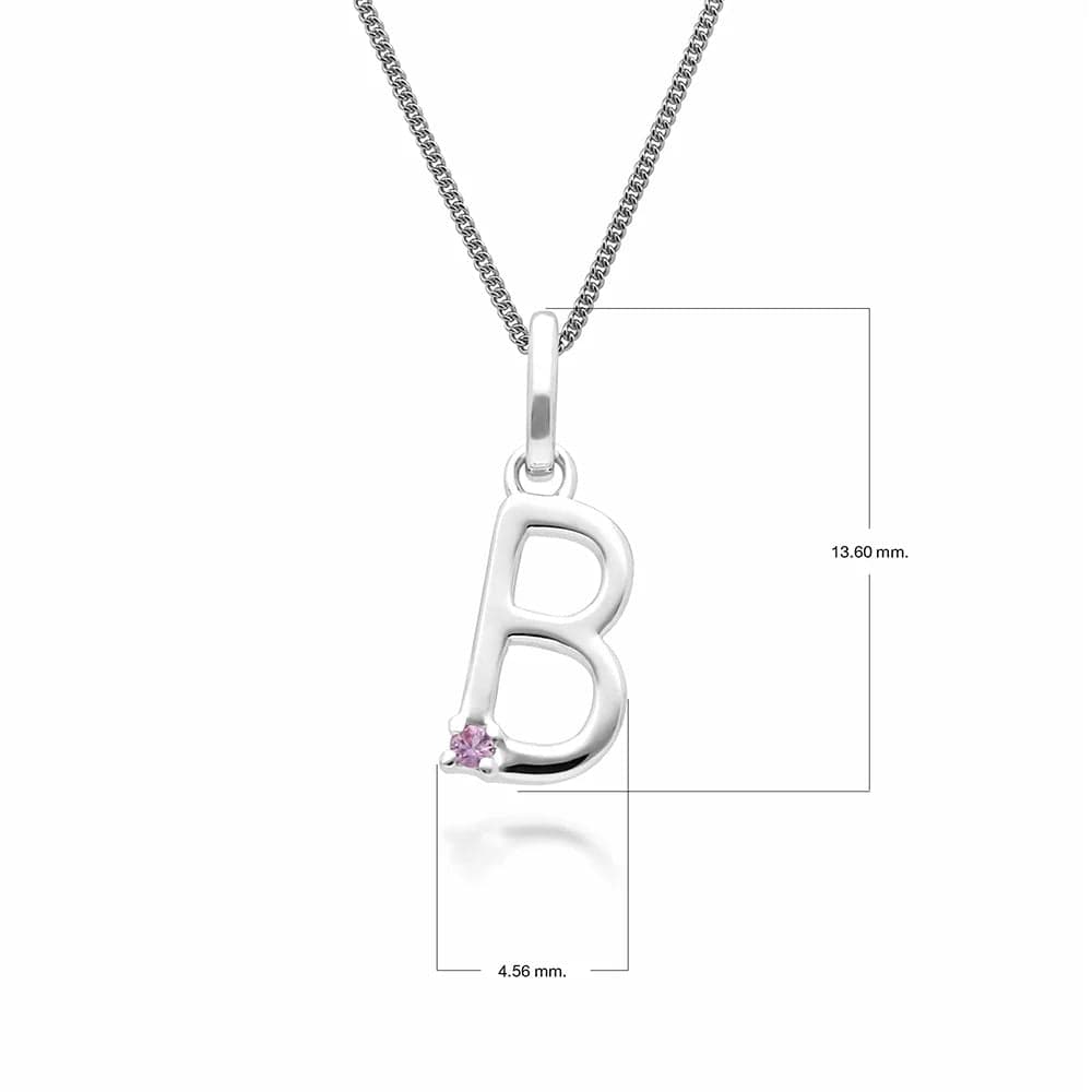 Initial Pink Sapphire Letter Charm Necklace in 9ct White Gold