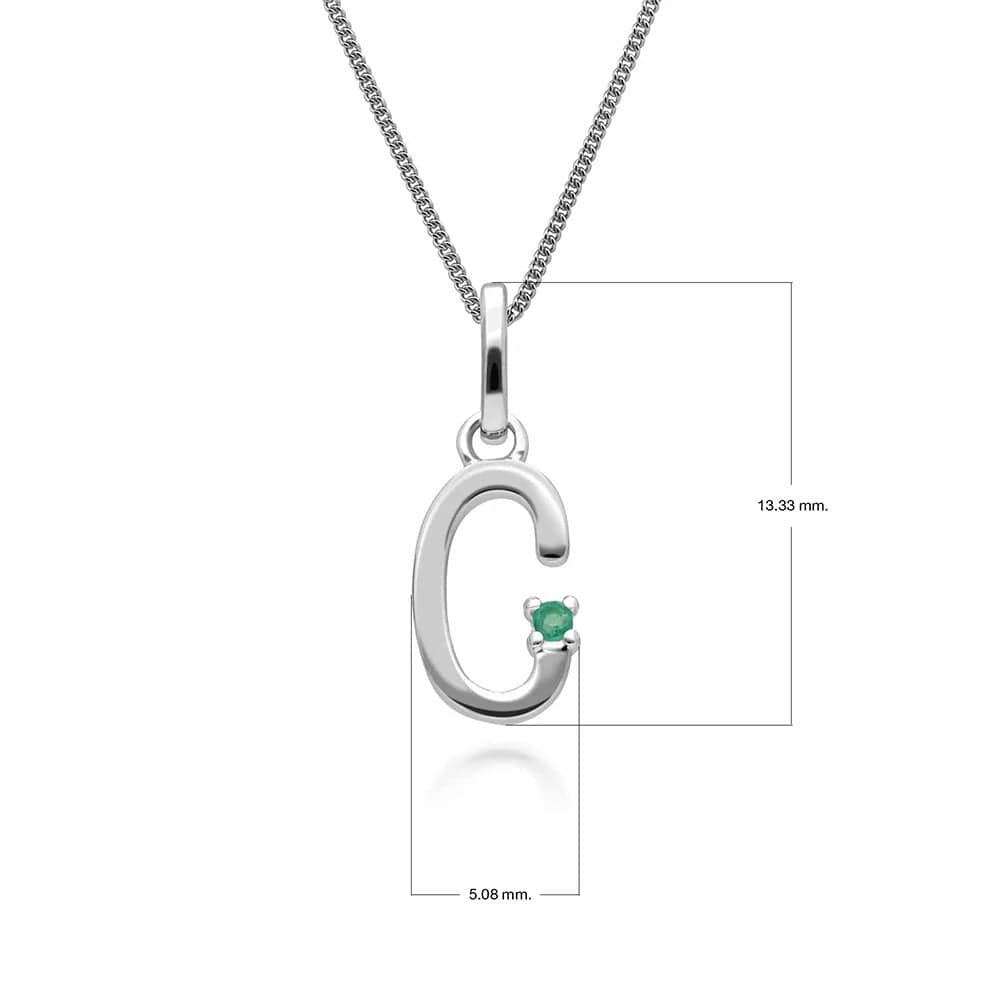 Initial Emerald Letter Charm Necklace in 9ct White Gold