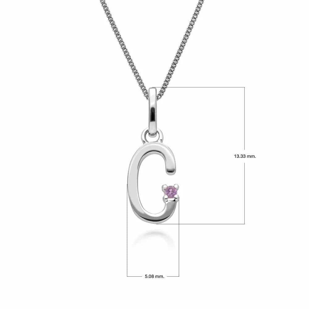 Initial Pink Sapphire Letter Charm Necklace in 9ct White Gold