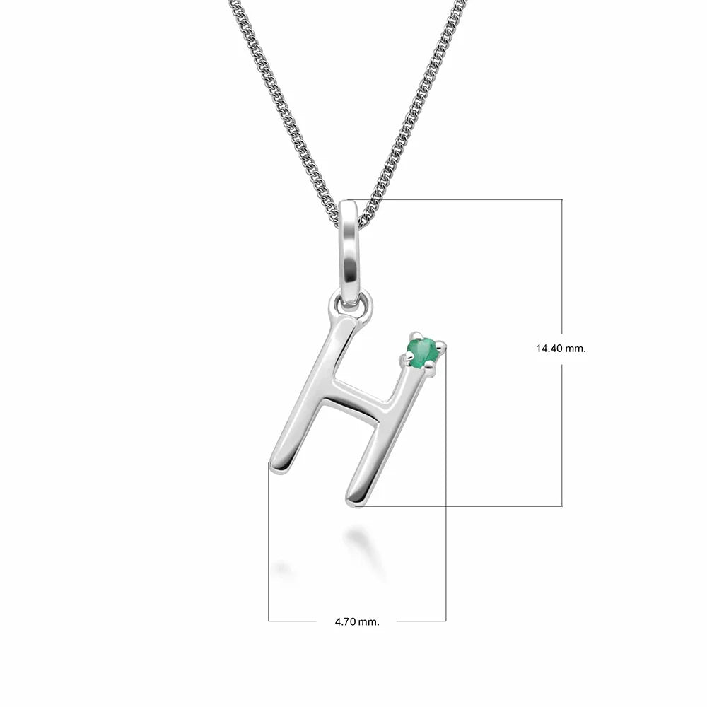 Initial Emerald Letter Charm Necklace in 9ct White Gold