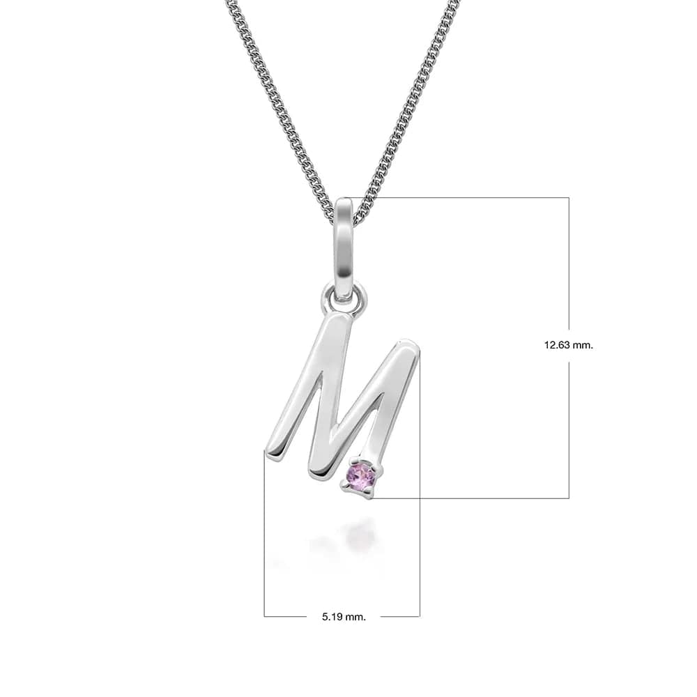 Initial Pink Sapphire Letter Charm Necklace in 9ct White Gold