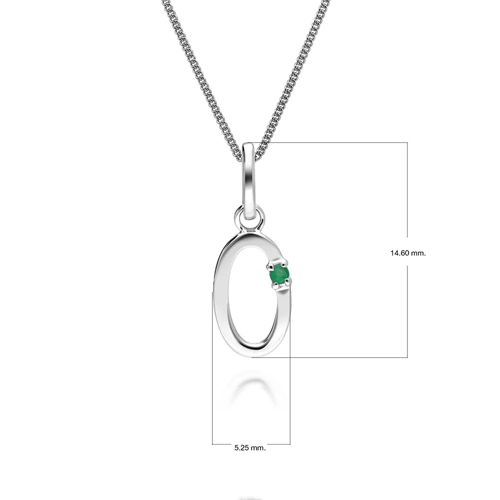 Initial Emerald Letter Charm Necklace in 9ct White Gold