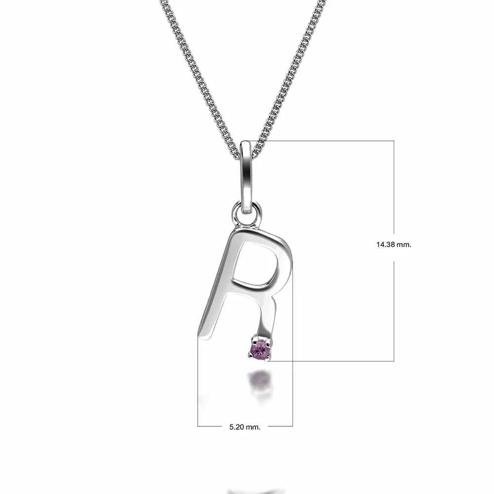 Initial Pink Sapphire Letter Charm Necklace in 9ct White Gold