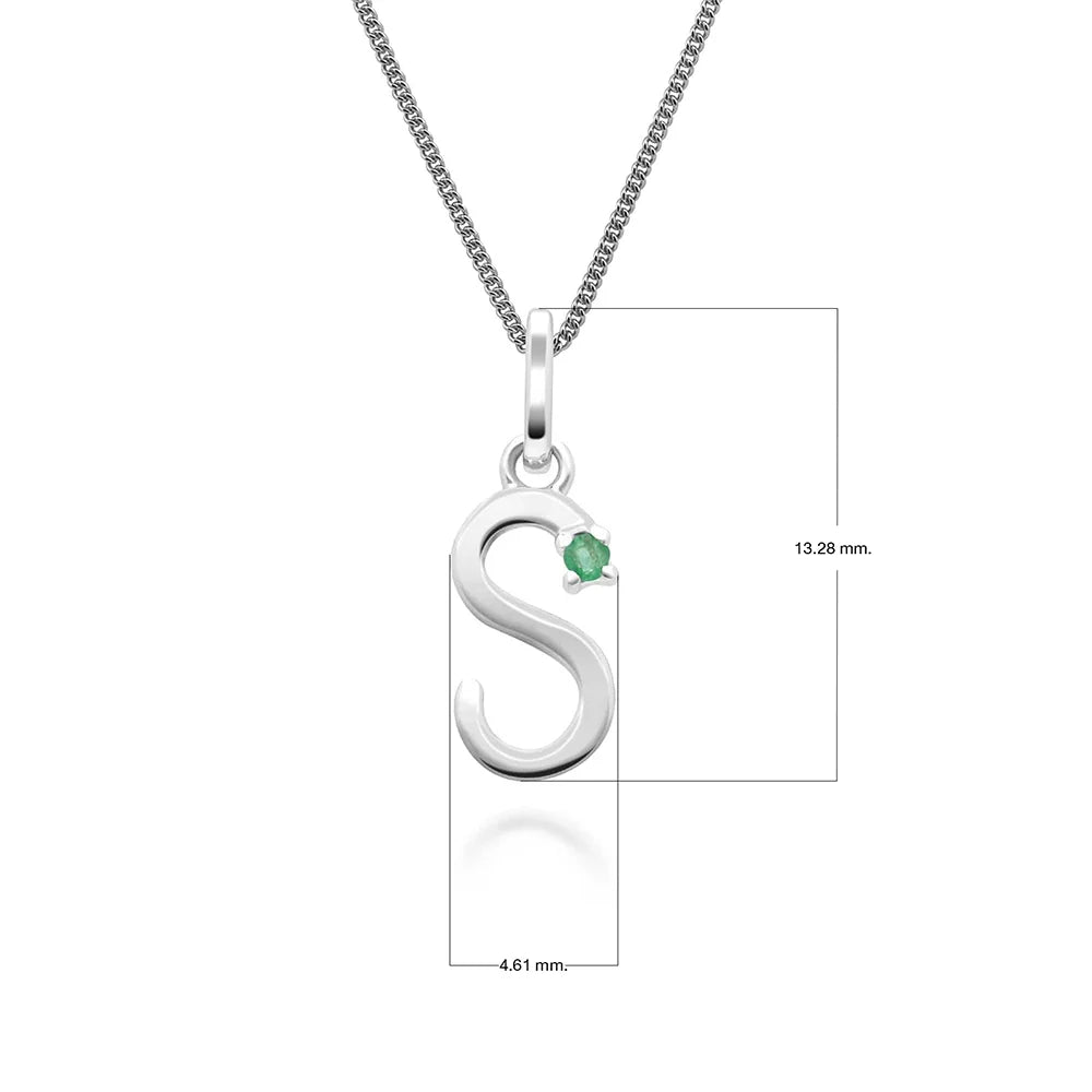 Initial Emerald Letter Charm Necklace in 9ct White Gold