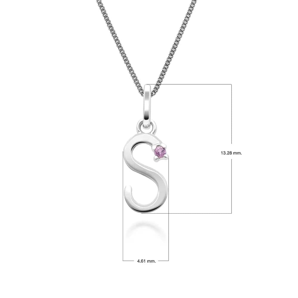 Initial Pink Sapphire Letter Charm Necklace in 9ct White Gold