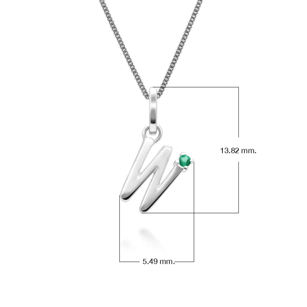 Initial Emerald Letter Charm Necklace in 9ct White Gold