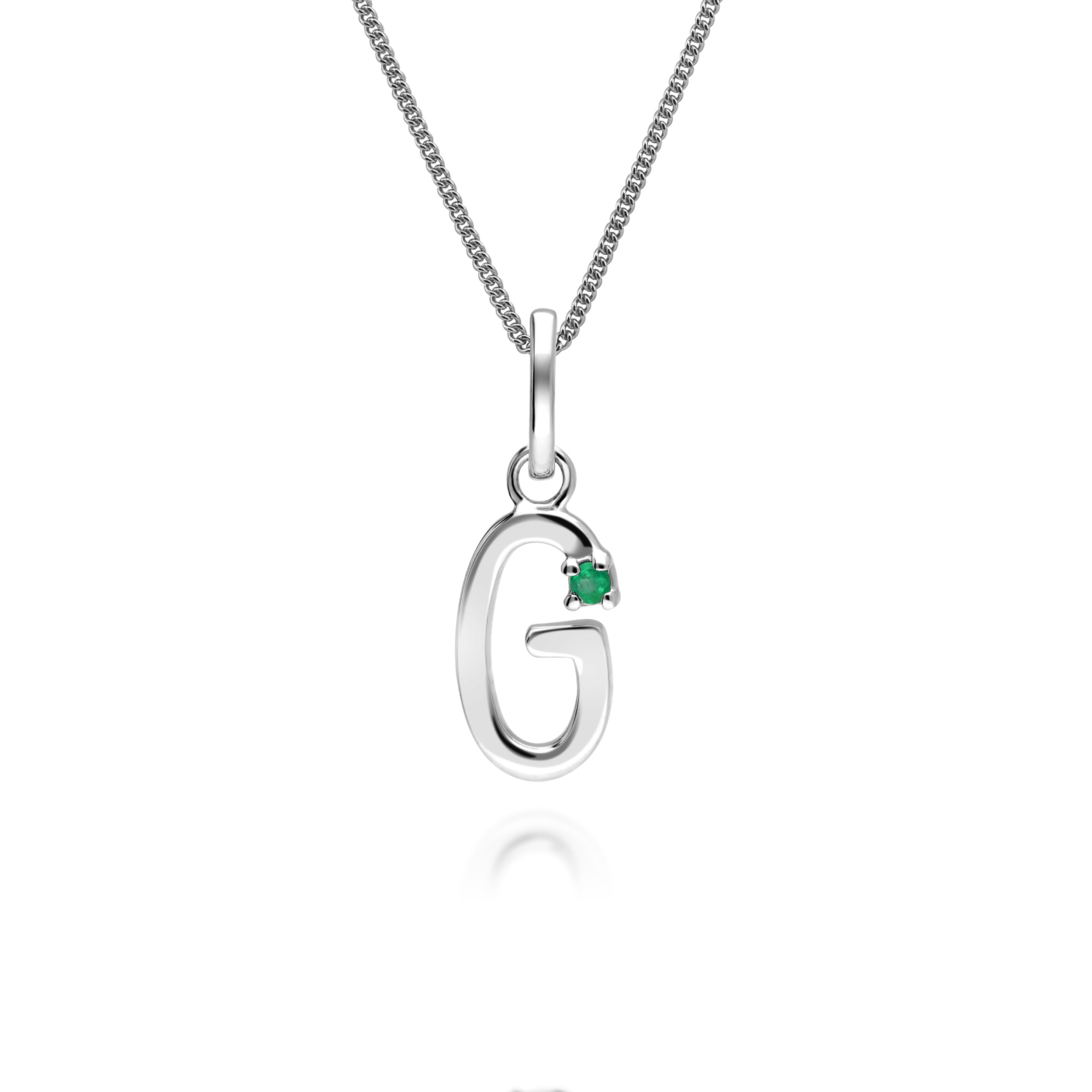 Initial Emerald Letter Charm Necklace in 9ct White Gold