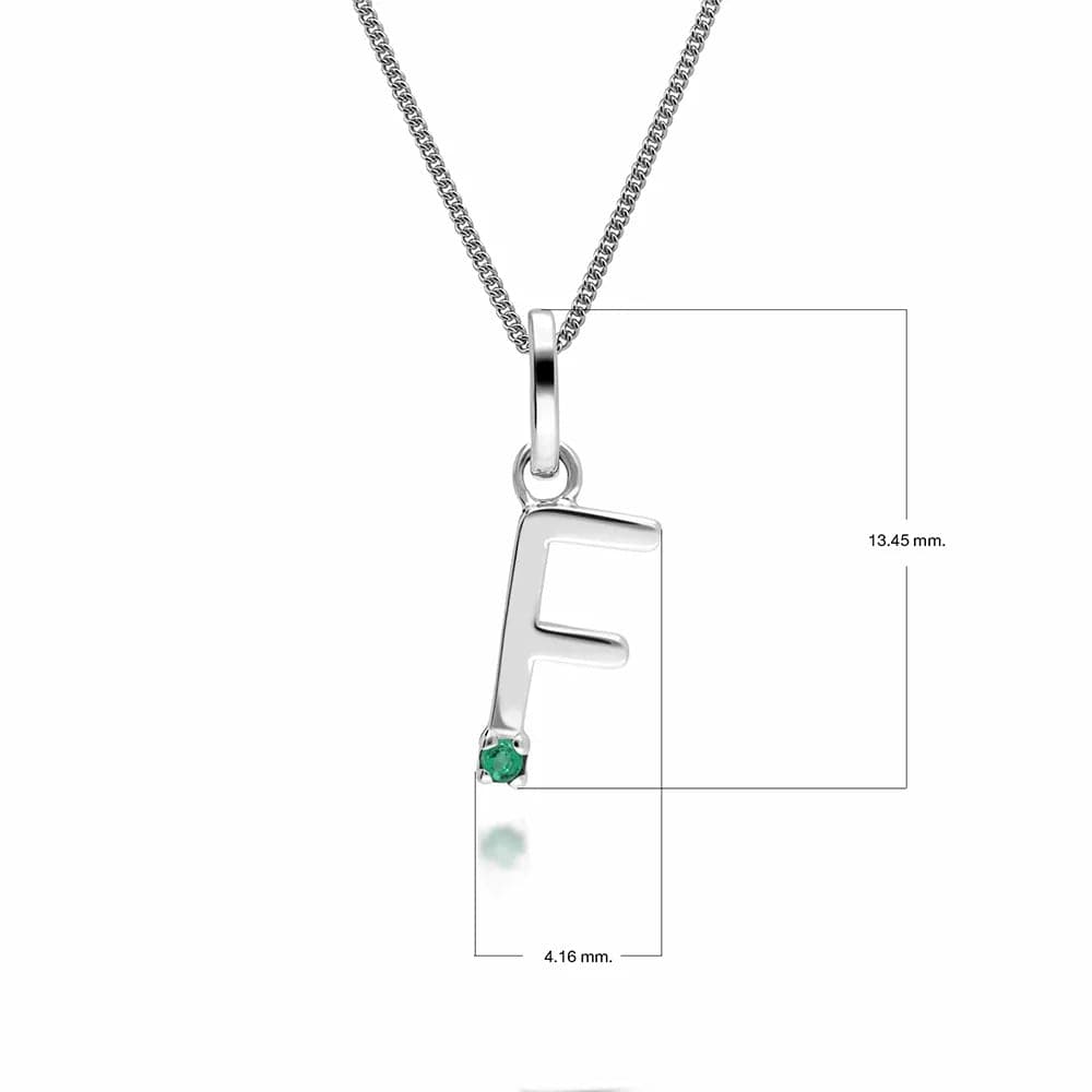 Initial Emerald Letter Charm Necklace in 9ct White Gold
