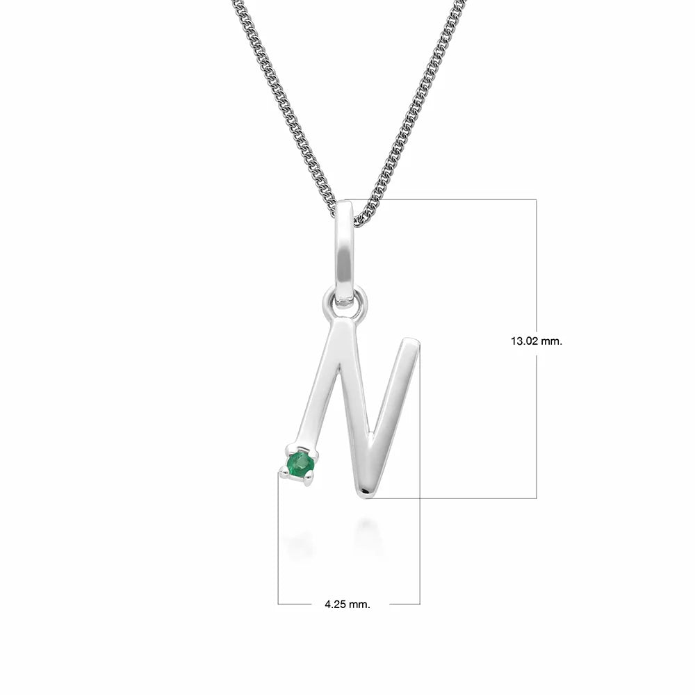 Initial Emerald Letter Charm Necklace in 9ct White Gold