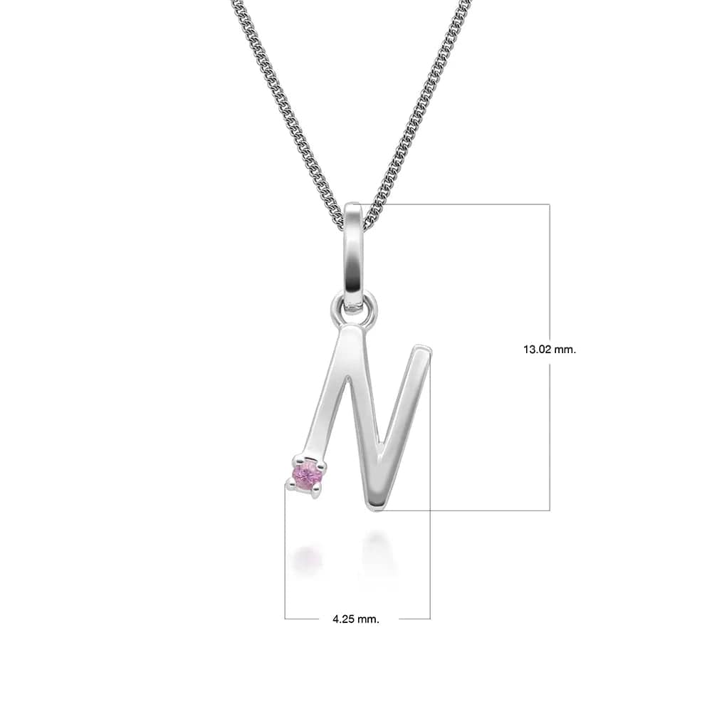 Initial Pink Sapphire Letter Charm Necklace in 9ct White Gold