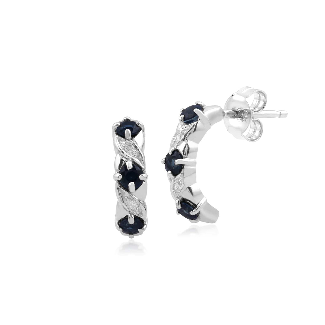 Art Nouveau Style Sapphire & Diamond Half Hoop Earrings in 9ct White Gold