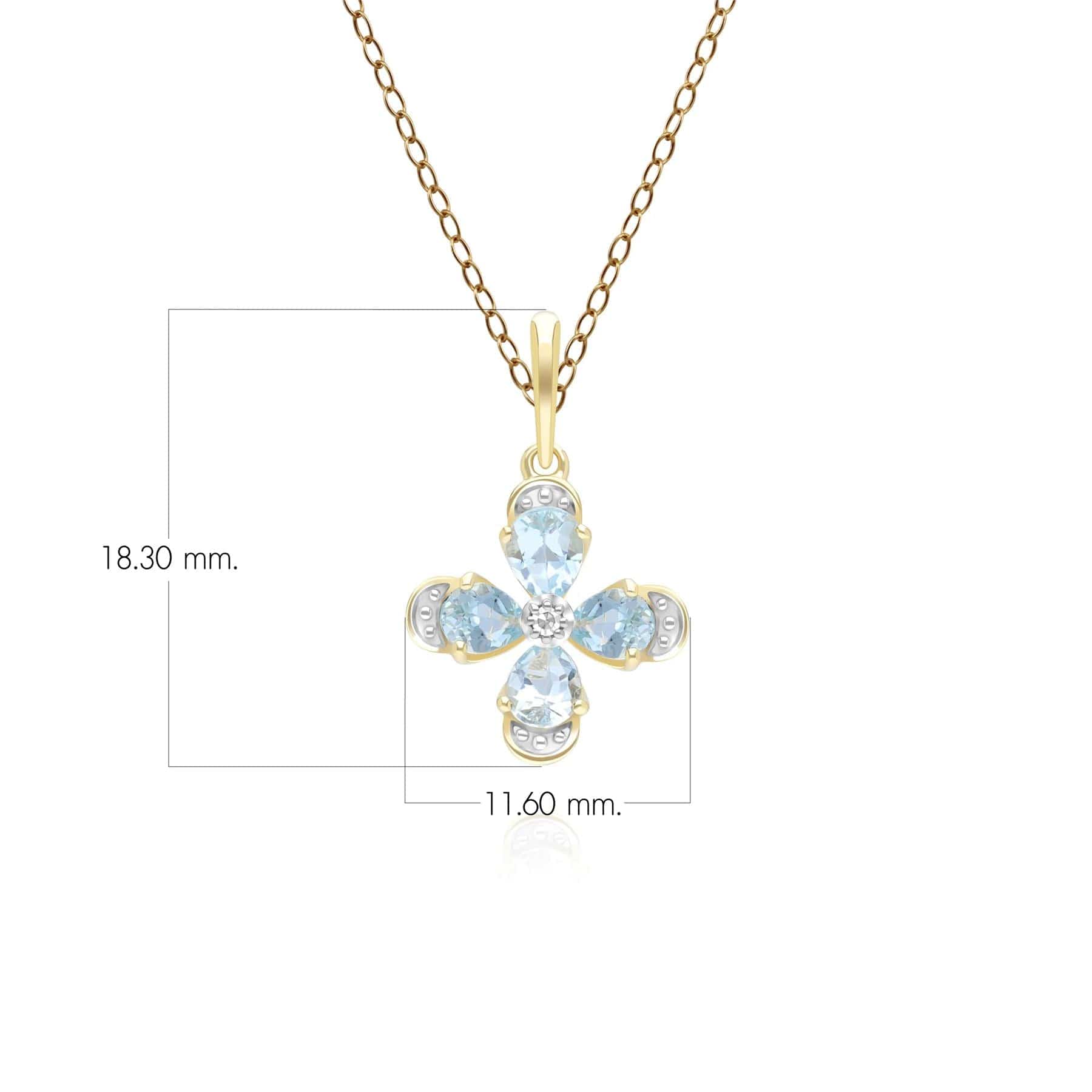 Floral Topaz & Diamond Pendant Necklace in 9ct Yellow Gold