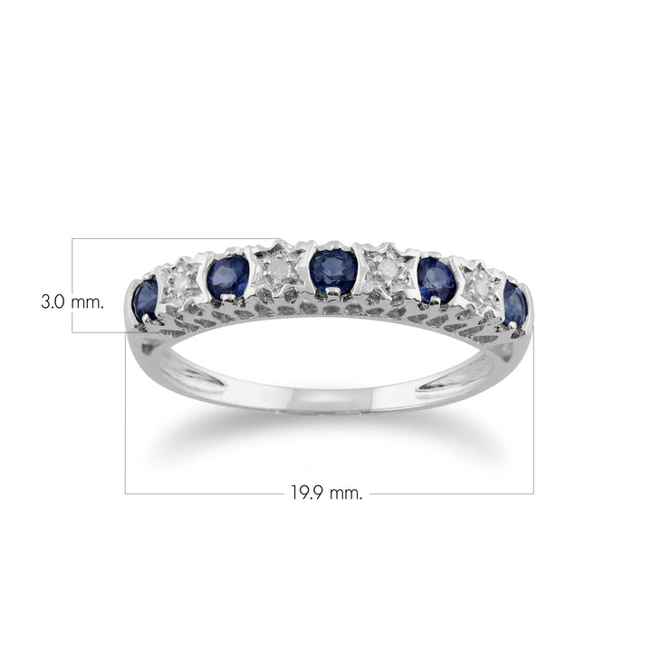 Classic Round Sapphire & Diamond Half Eternity Band in 9ct White Gold