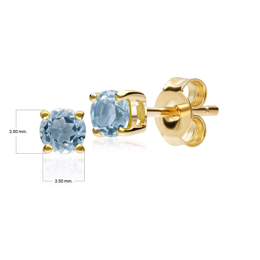 Classic Round Aquamarine Stud Earrings in 9ct Yellow Gold 3.5mm