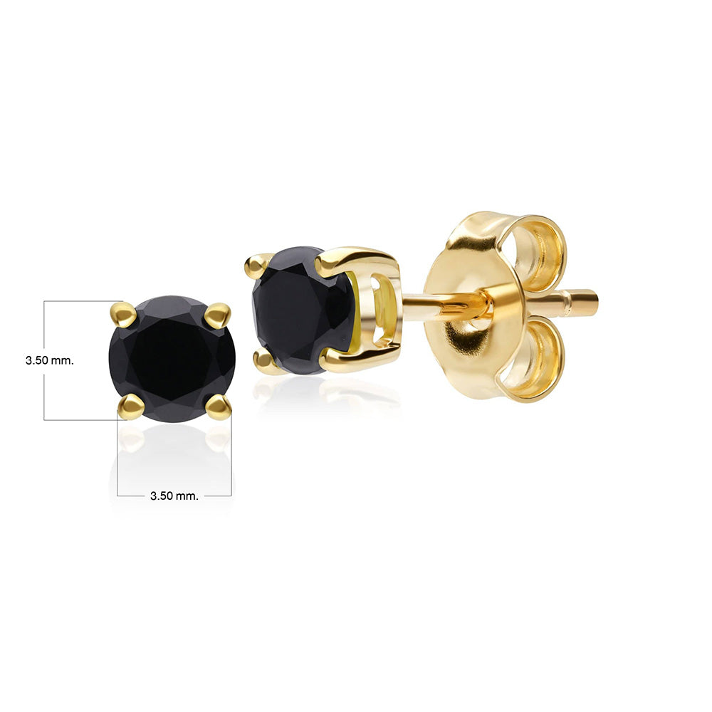 Classic Round Black Onyx Stud Earrings in 9ct Yellow Gold 3.5mm