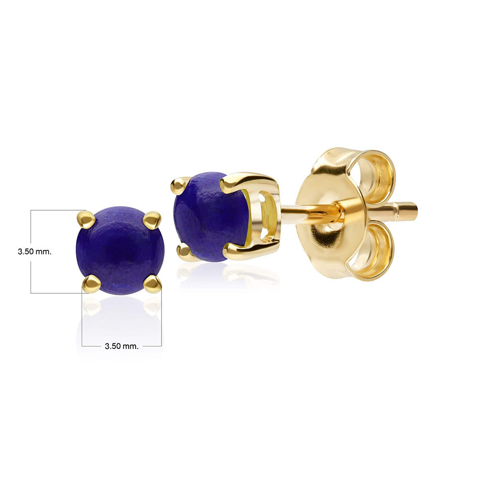 Classic Round Lapis Lazuli Claw Set Single Stone Earrings in 9ct Yellow Gold 3.5mm