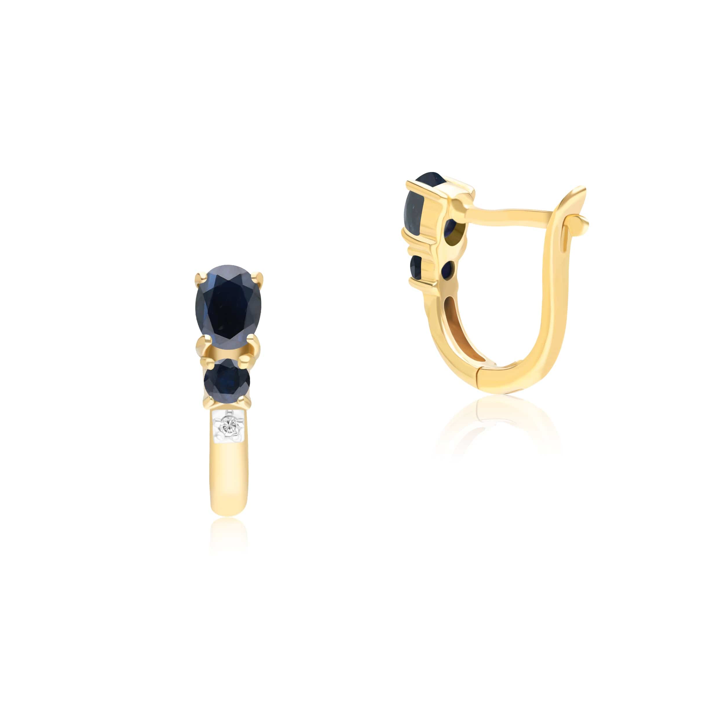 183E0407059 Classic Oval Sapphire & Diamond Hoop Earrings in 9ct Yellow Gold 2