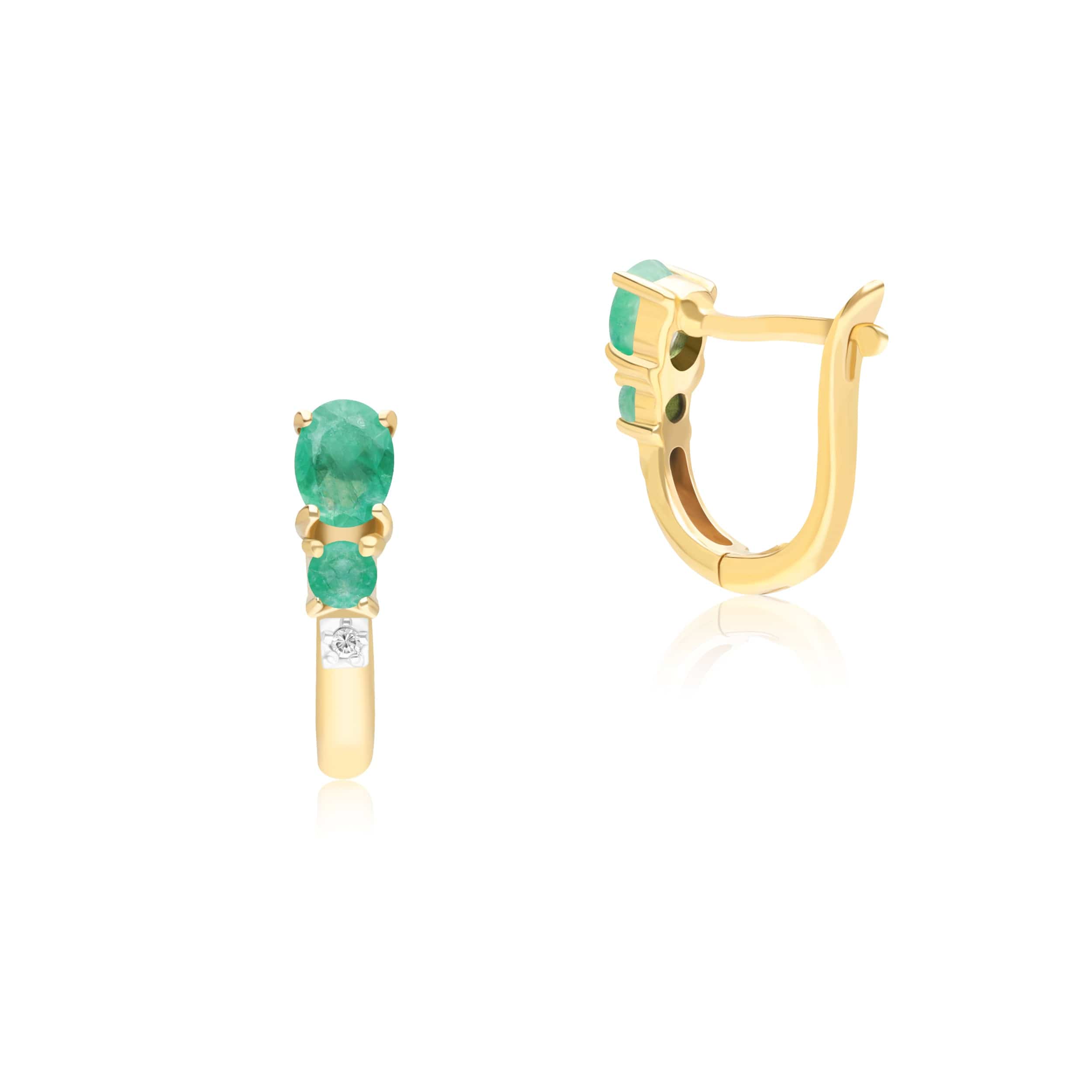 183E0407069 Classic Oval Emerald & Diamond Hoop Earrings in 9ct Yellow Gold 2