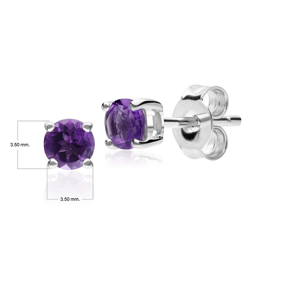 Classic Round Amethyst Stud Earrings in 9ct White Gold 3.5mm