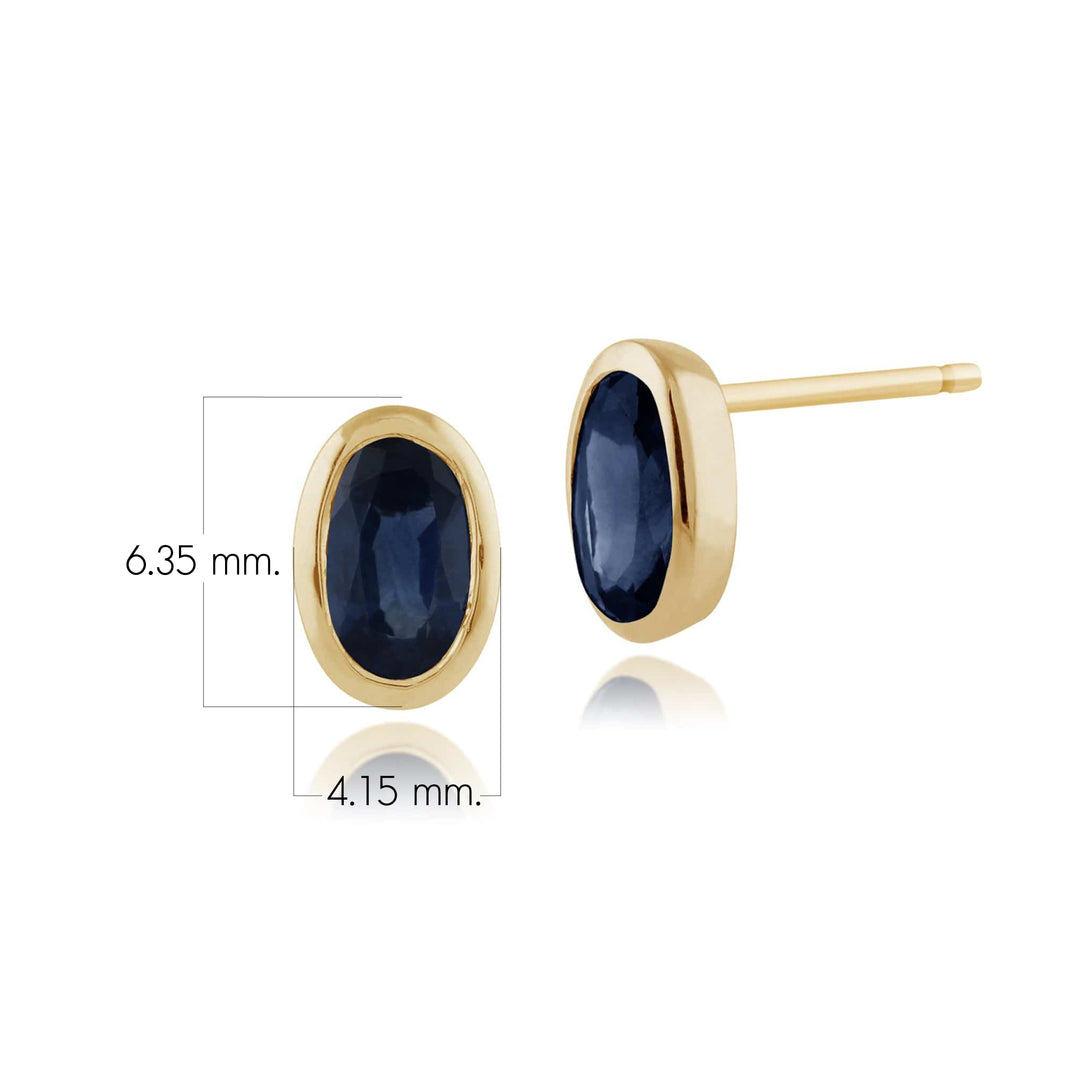 Classic Oval Blue Sapphire Stud Earrings in 9ct Yellow Gold