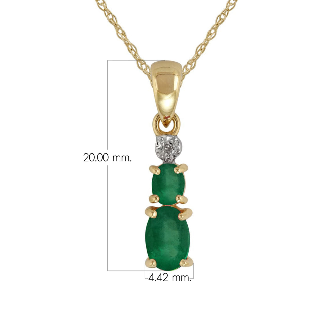 Classic two Oval Emerald & Diamond Pendant in 9ct Yellow Gold