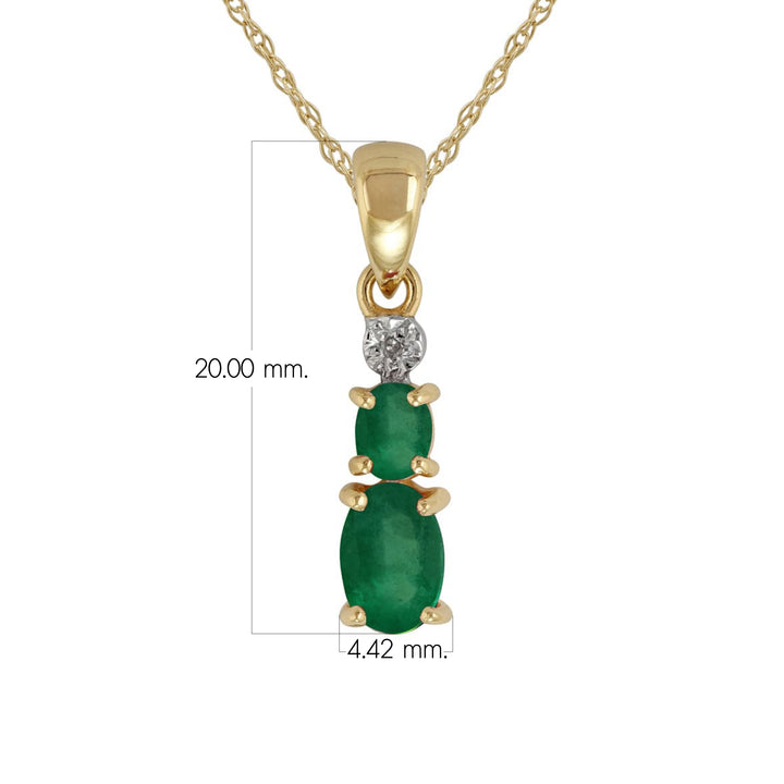 Classic two Oval Emerald & Diamond Pendant in 9ct Yellow Gold