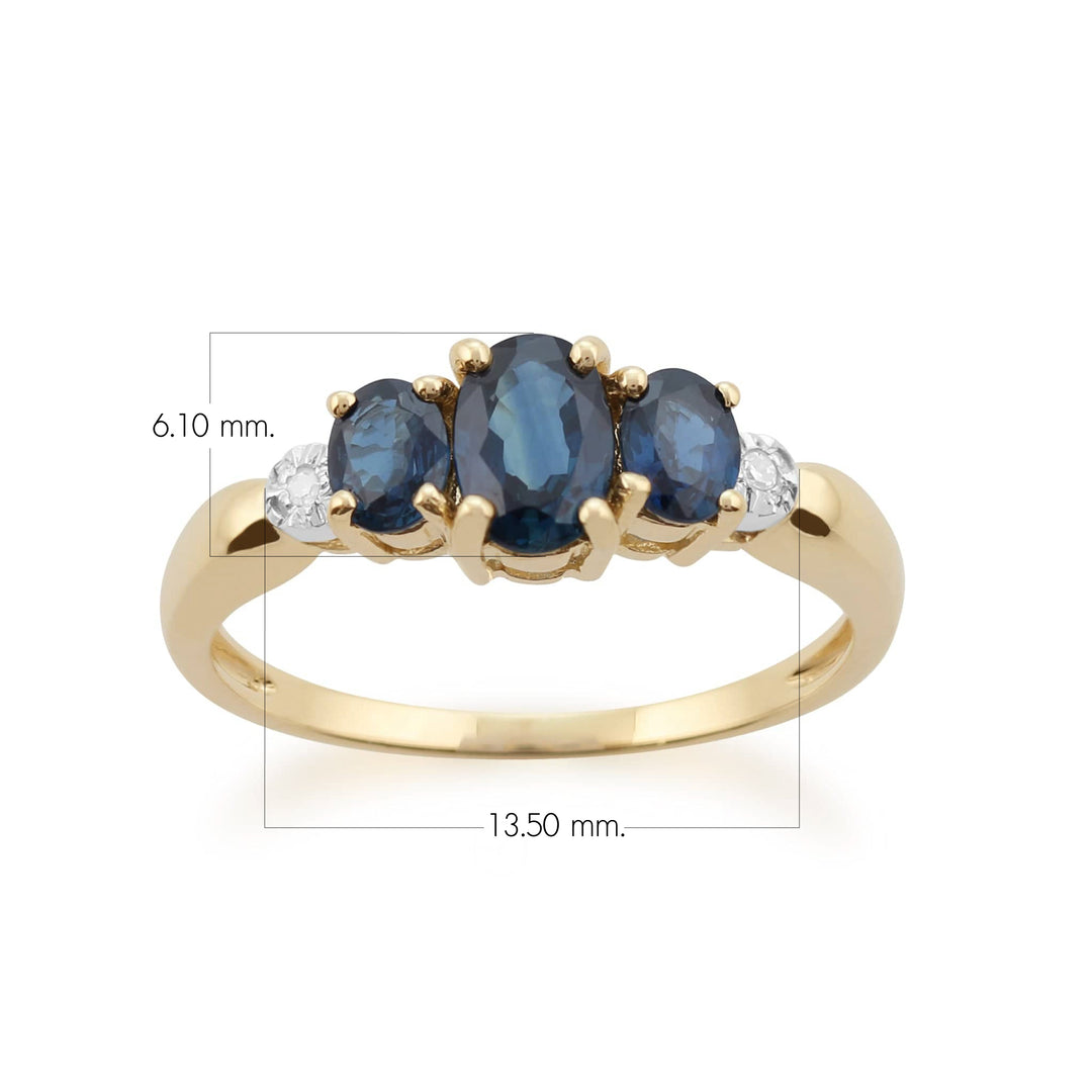 Classic Oval Sapphire & Diamond Trilogy Ring in 9ct Yellow Gold
