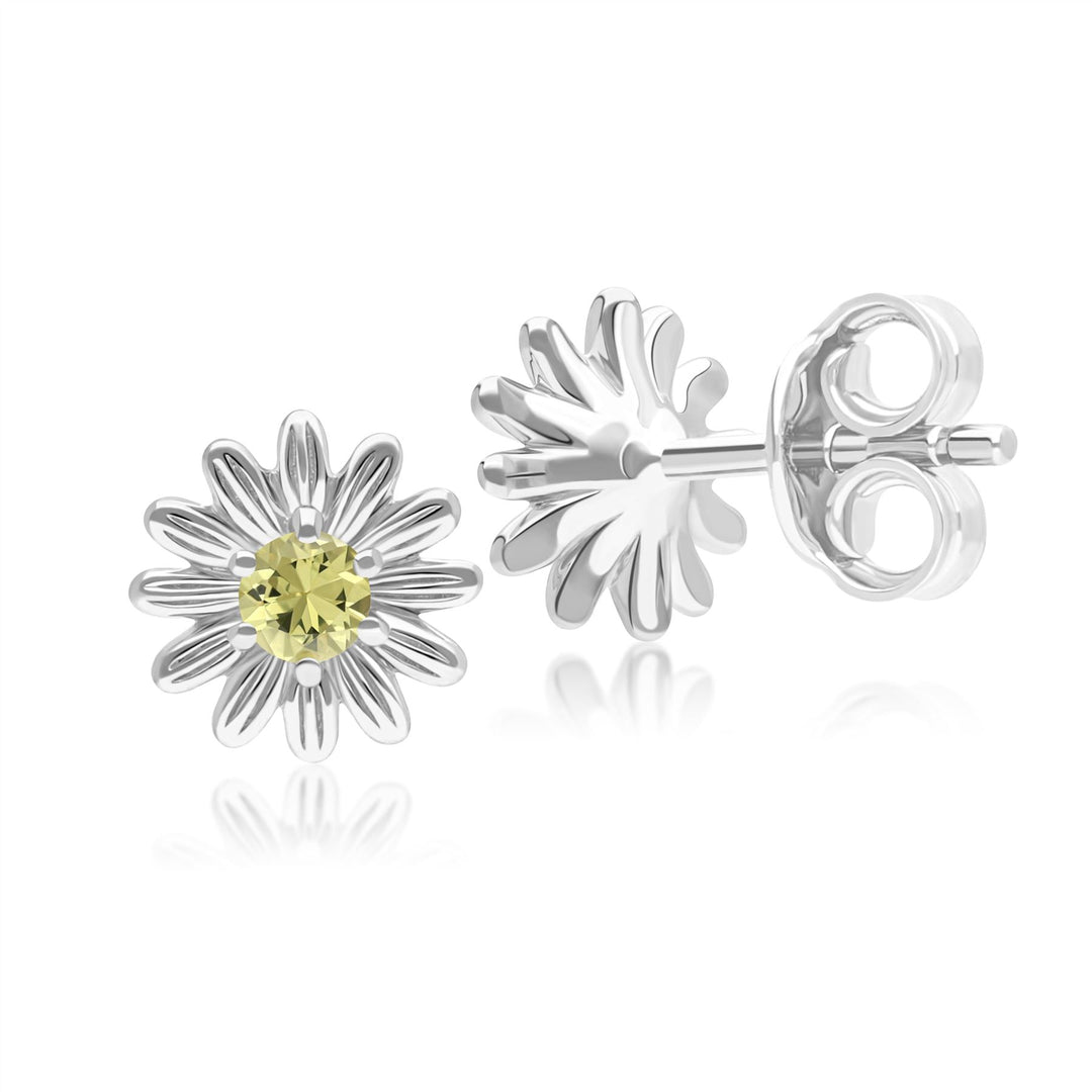 Gardenia Daisy Yellow Sapphire Floral Halo Flower Stud Earrings in Solid 9ct White Gold