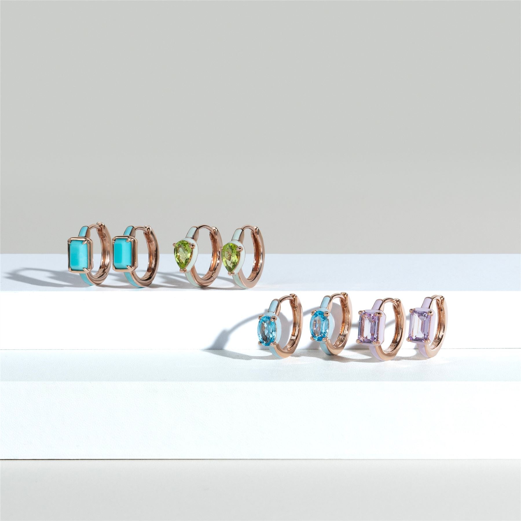 Siberian Waltz Violet Enamel & Octagon Amethyst Hoop Earrings In Rose Gold Vermeil