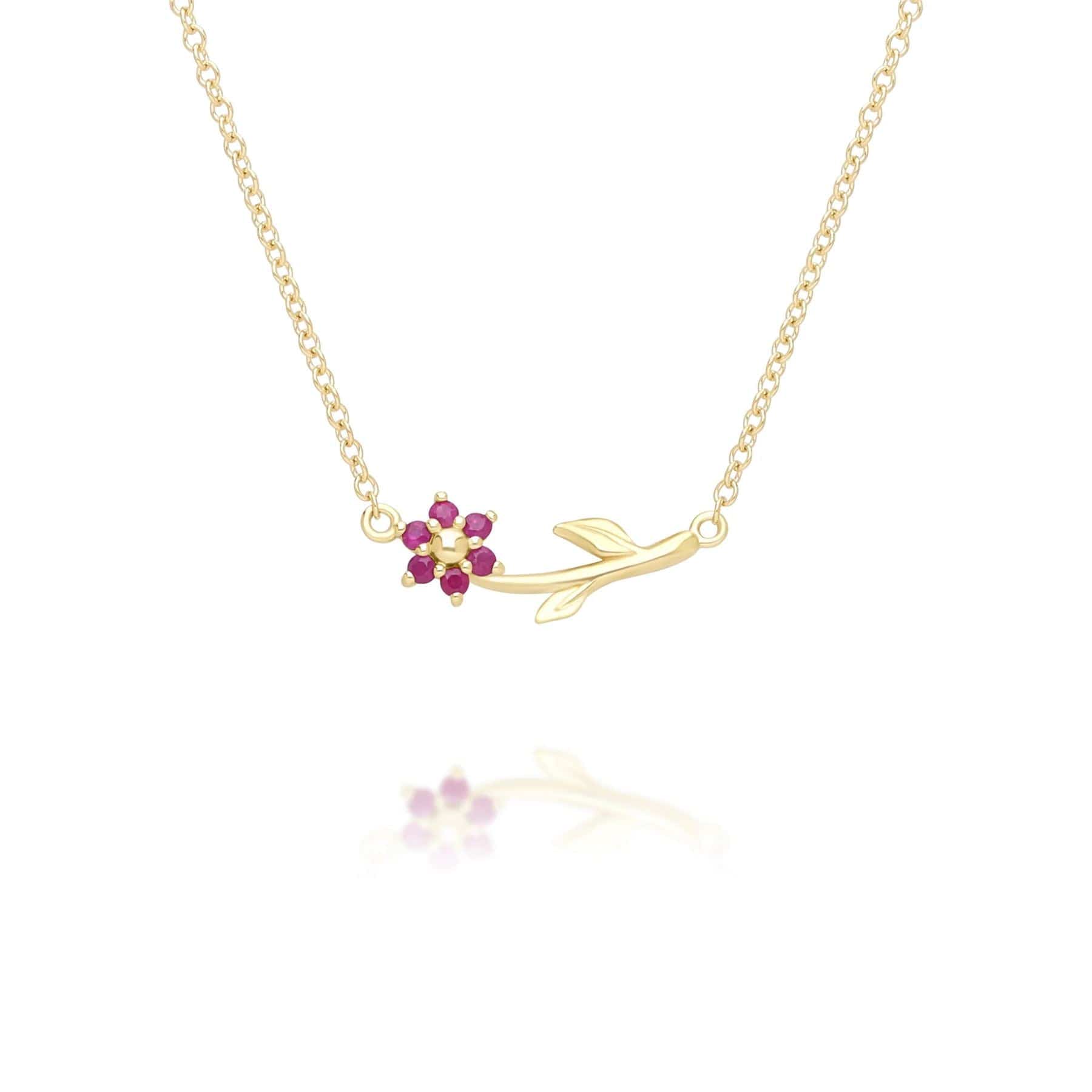 Floral Vine Ruby Necklace in 9ct Yellow Gold